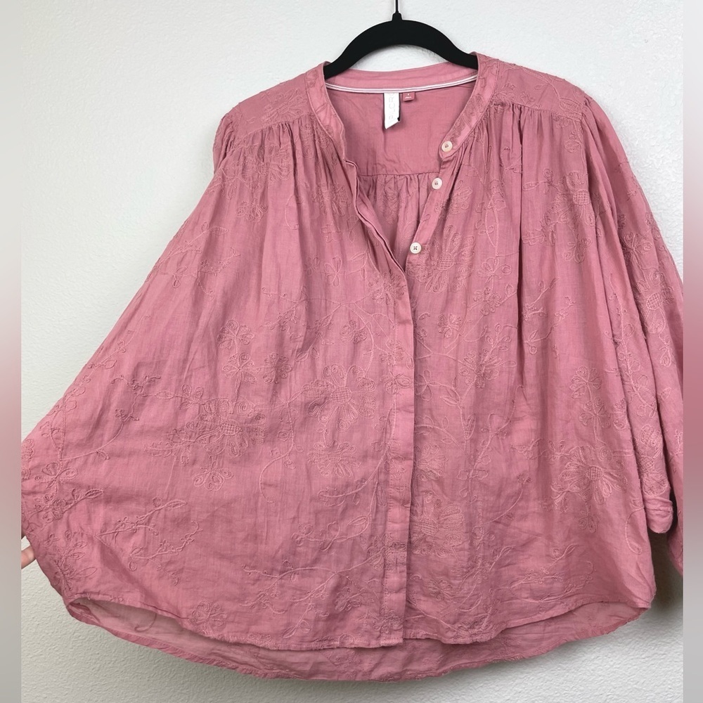 Anthro Pilcro Women's Small Mauve Pink Embroidered Floral Faustine Dolman Blouse - Picture 8 of 16
